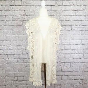 SOFT SURROUNDINGS Ivory Crochet Boho Vest Fringe EUC Festival